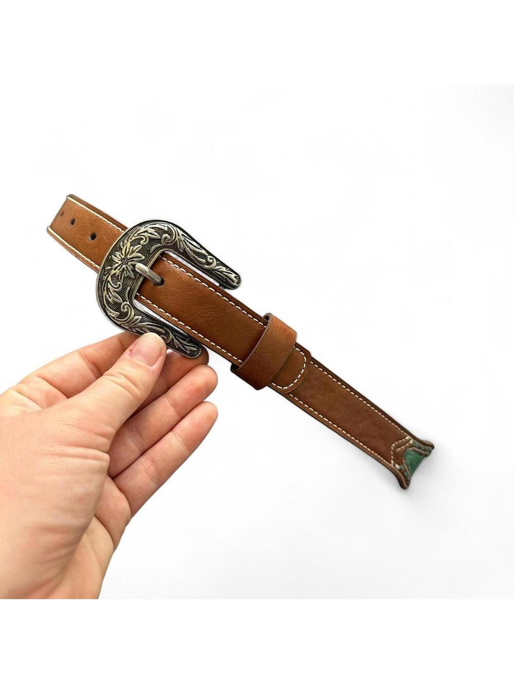Western Turquoise & Brown Belt with Ornate Buckle